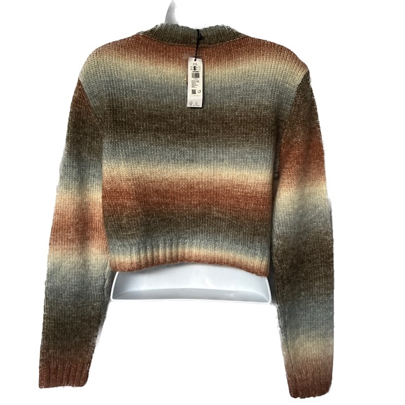 Garage Fuzzy Cardigan V Neck Button Up Cropped Size S Green Rust New NWT - Picture 2 of 6